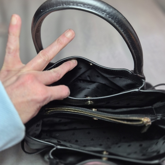 Kate Spade Dumpling LRG Satchel BLK Pebbled Leather Crossbody Bag K8134 W/patch - Picture 7 of 11